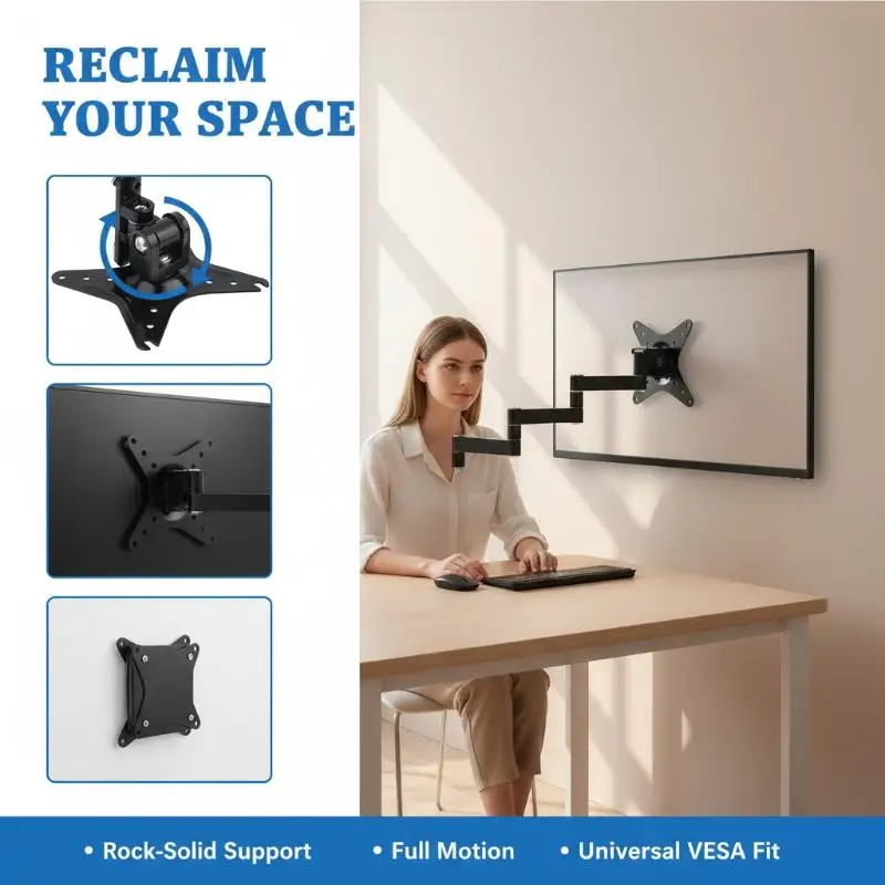 모니터 브래킷 벽걸이 VESA 100 75 50mm 2축 메커니즘 버튼 박스 유연한 각도 조절 데스크탑 스튜디오 홈 오피스 디스플레이