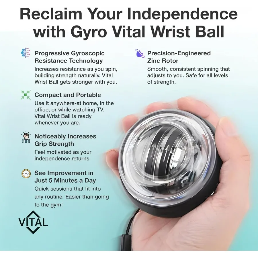 Vital Wrist Ball Exerciser Gyro Ball Hand Gyroscopic Wrist Strengthener & Forearm Trainer with Zinc Rotor Grip Strength Training