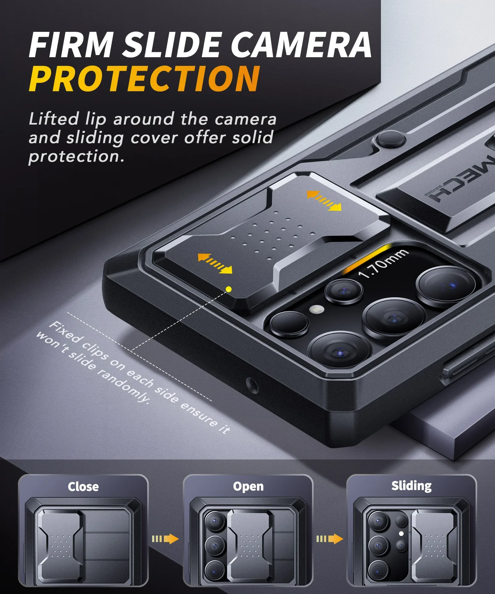 For Samsung Galaxy S23 Ultra Case with Sliding Camera Cover Dual Layer Military Grade Protection Belt-Clip Kickstand Phone Case 2
