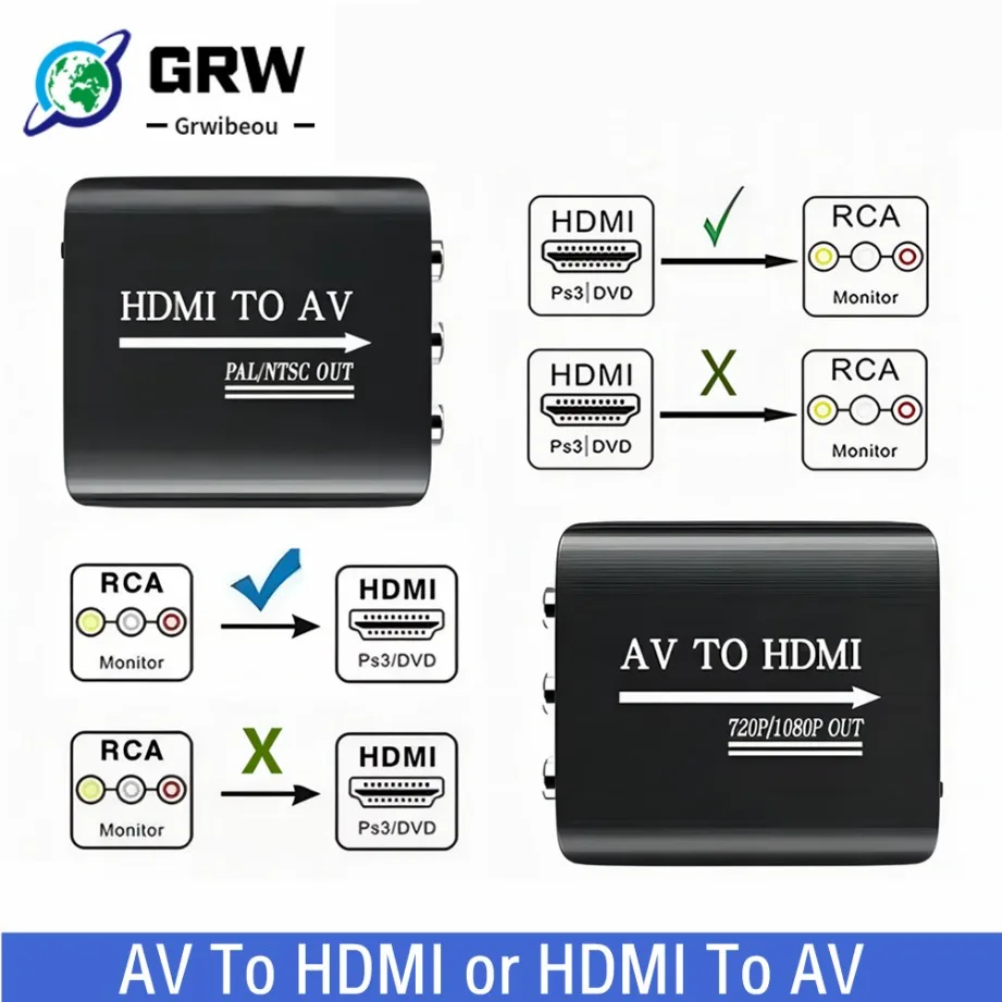 

HDMI-compatible To AV RCA CVSB L/R Video Scaler Converter Box Support NTSC PAL HD 720P/1080P AV RCA to HDMI-compatible Adapter