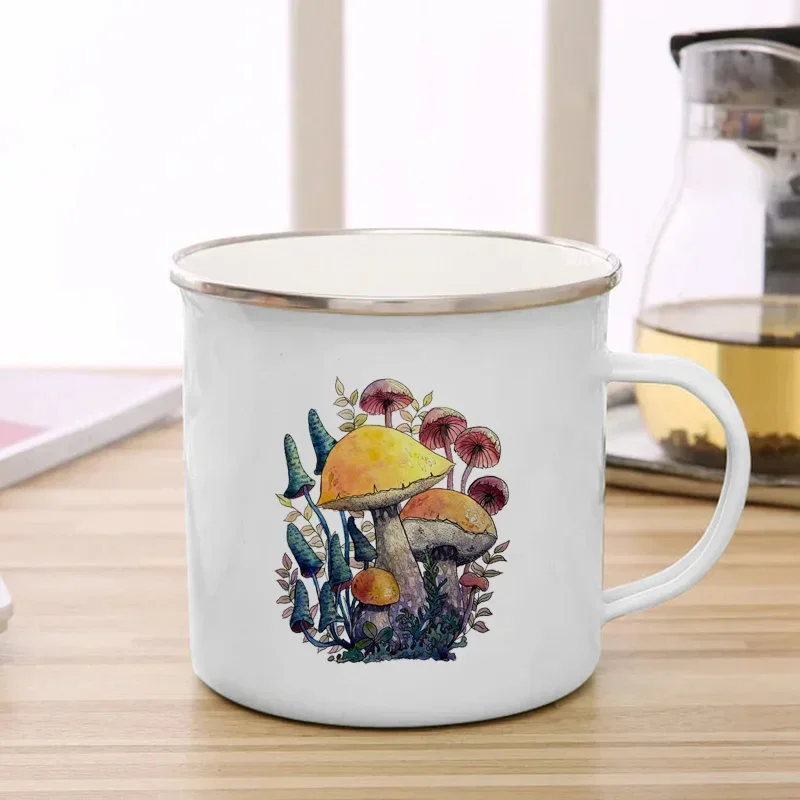 Women's Creative Mushroom Enamel Mug - Travel Tea & Coffee Cup with Handle, Perfect