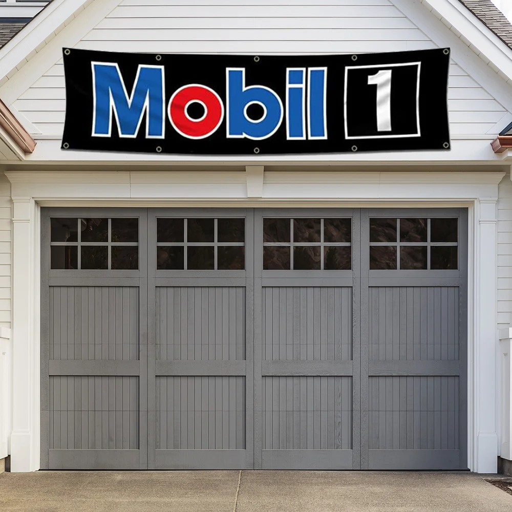Mobil 1 Flag Racing Show Motoring Workshop Garage Banner Decorazione Poliestere Può Essere Personalizzato Outdoor Home 60X240Cm 2 X8Ft