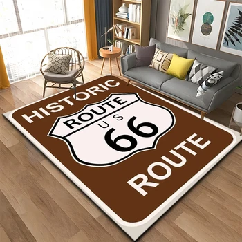 Historic Route 66 Pattern Carpet Non-slip Area Rug for Living Room Table Kids Bedroom Sofa Kitchen Decor Doormat Soft Floor Mat
