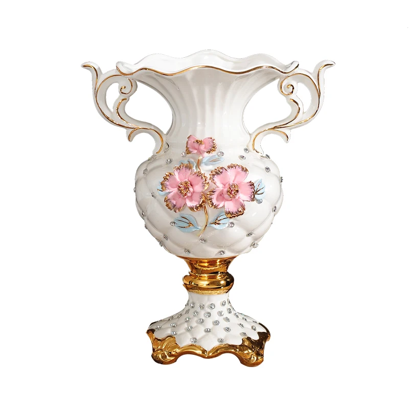 

European ceramic vase living room wide mouth flowers, dried flowers, flower arrangement, handmade white countertop ornaments