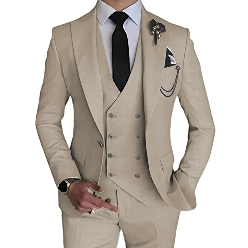 Fashion Men Leisure Business Solid Color Wedding Suit 3 Pcs Set Dress Blazers Jacket Trousers Vest