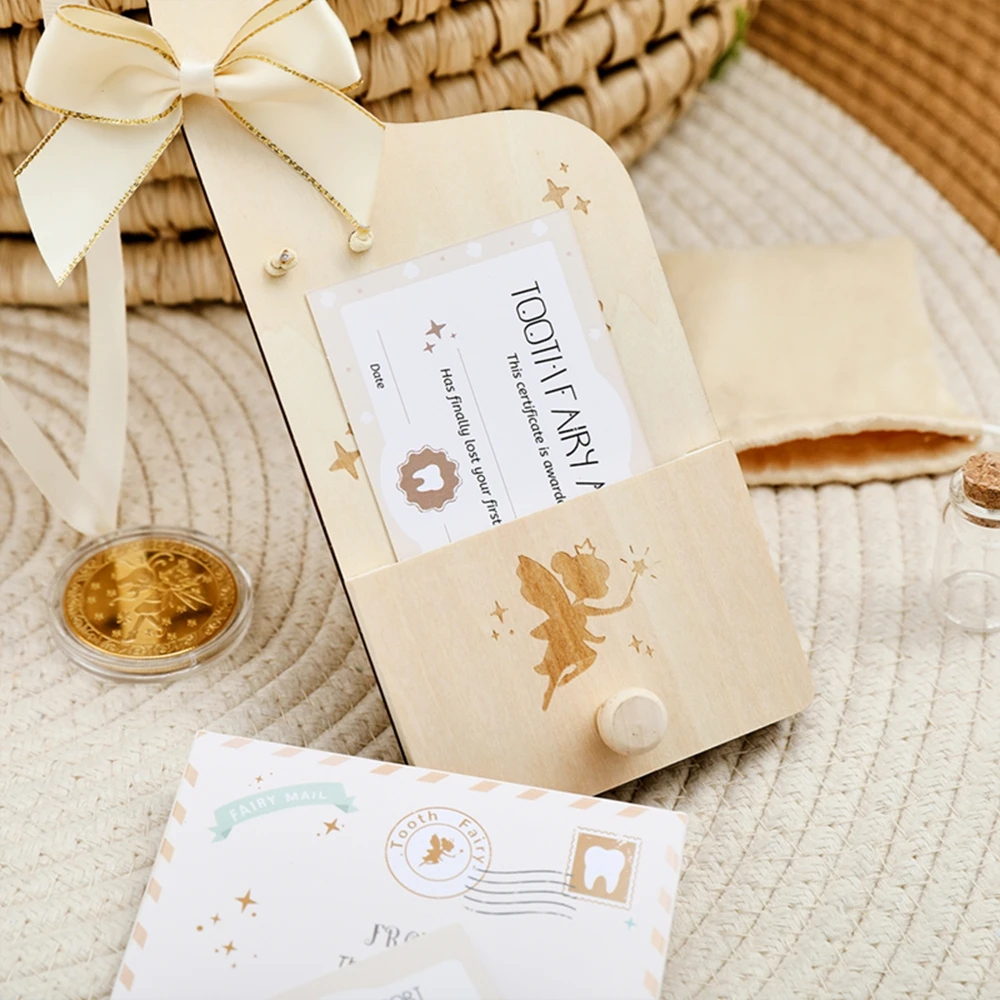 Holz-Zahnfee-Box Aufbewahrungsbox Babyzimmer-Deko Türhänger Milchzahn-Sammlung Babyzimmer-Dekoration für Jungen & Mädchen Geschenk – Detail 8