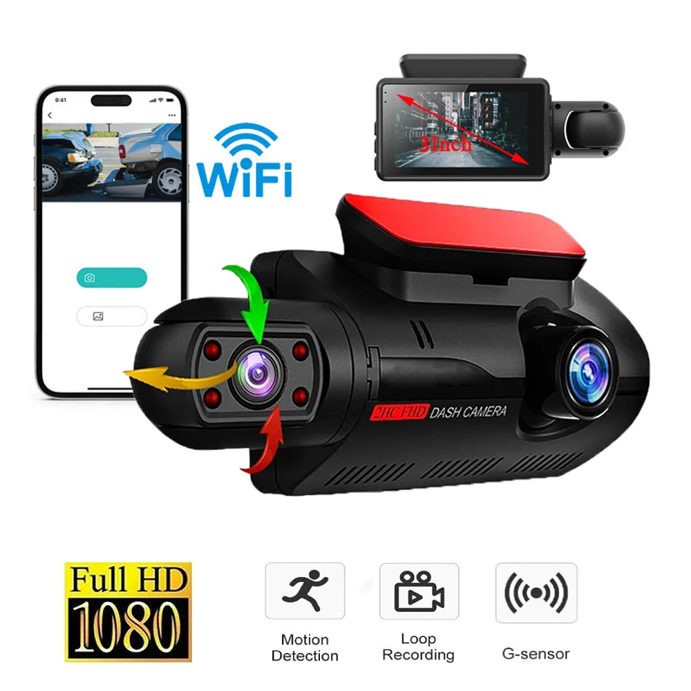 Cámara de salpicadero para coche, grabadora de vídeo Dvr con aplicación  WIFI, 1080P, cámara frontal para vehículo, cámara de visión trasera, caja  negra, accesorios para coche - AliExpress