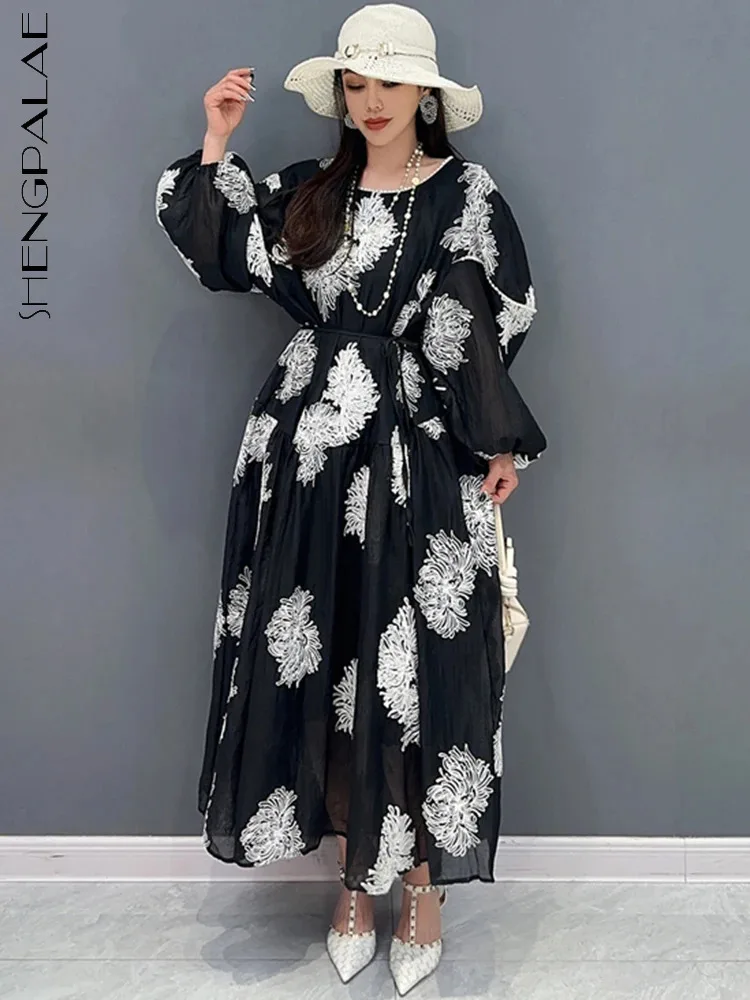 

SHENGPALAE French Embroidered Bubble Sleeves 2024 Spring New Dress Loose And Elegant Lady Long Dress Gentle Women's Wear 5R9571