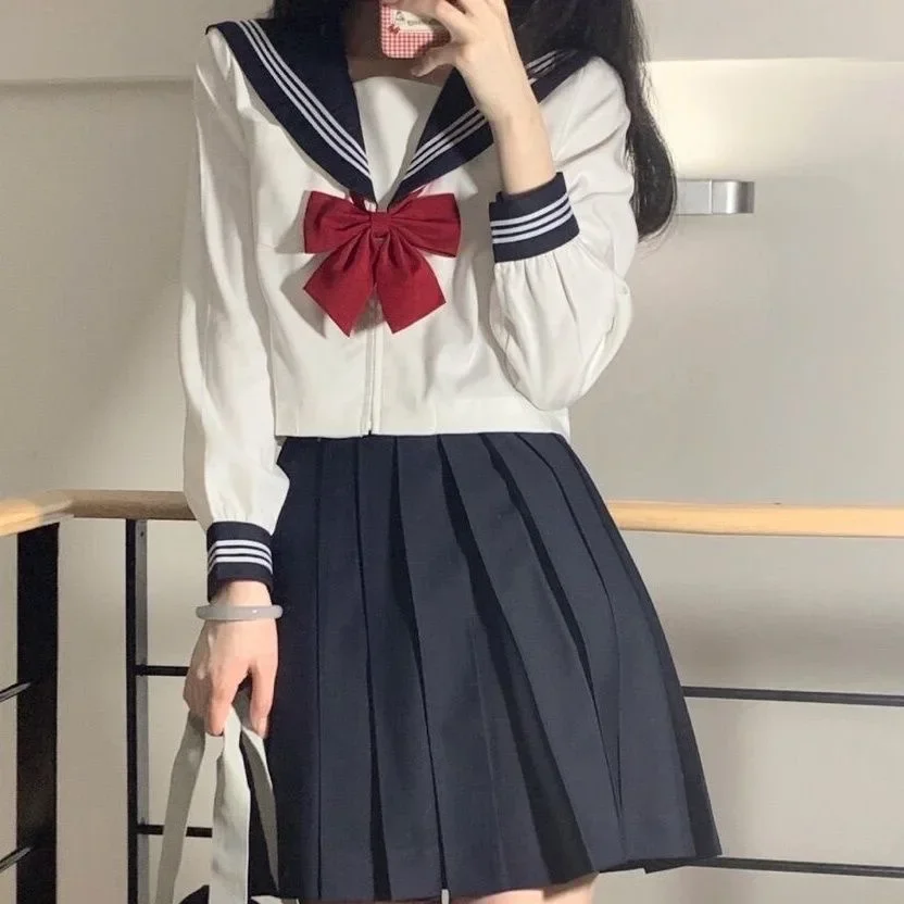 Uniforme escolar japonês para mulheres, terno sexy de menina Jk, três uniformes básicos de marinheiro, manga comprida 3