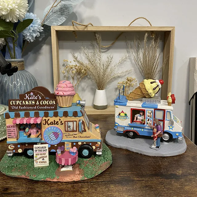 European Towns Painted Buildings Crafts Ice Cream Trucks Juice House Figurines Creative Home Decorations Gifts