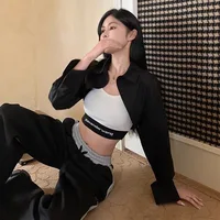 Chemises Super courtes pour femmes, Streetwear, taille haute, manches longues, couleur unie, hauts courts assortis, nouvelle mode d'été 5