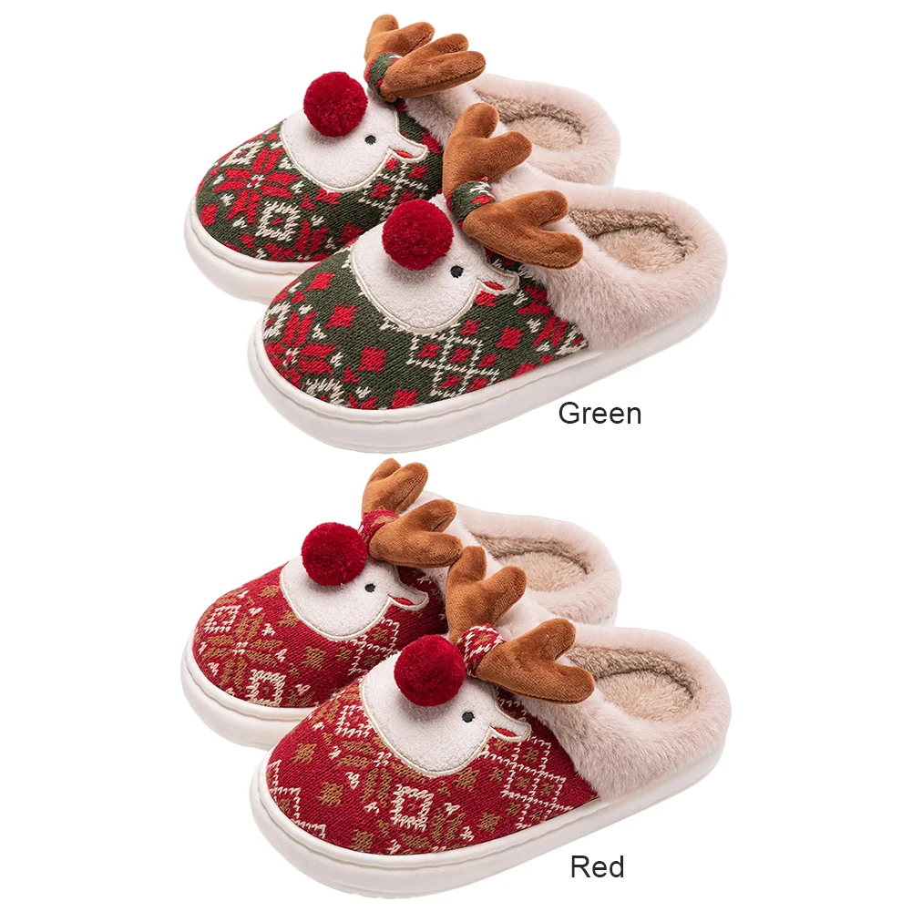 Plush Slippers Christmas Elk Fluffy Home Comfortable Furry Reindeer Anti Slip Cartoon