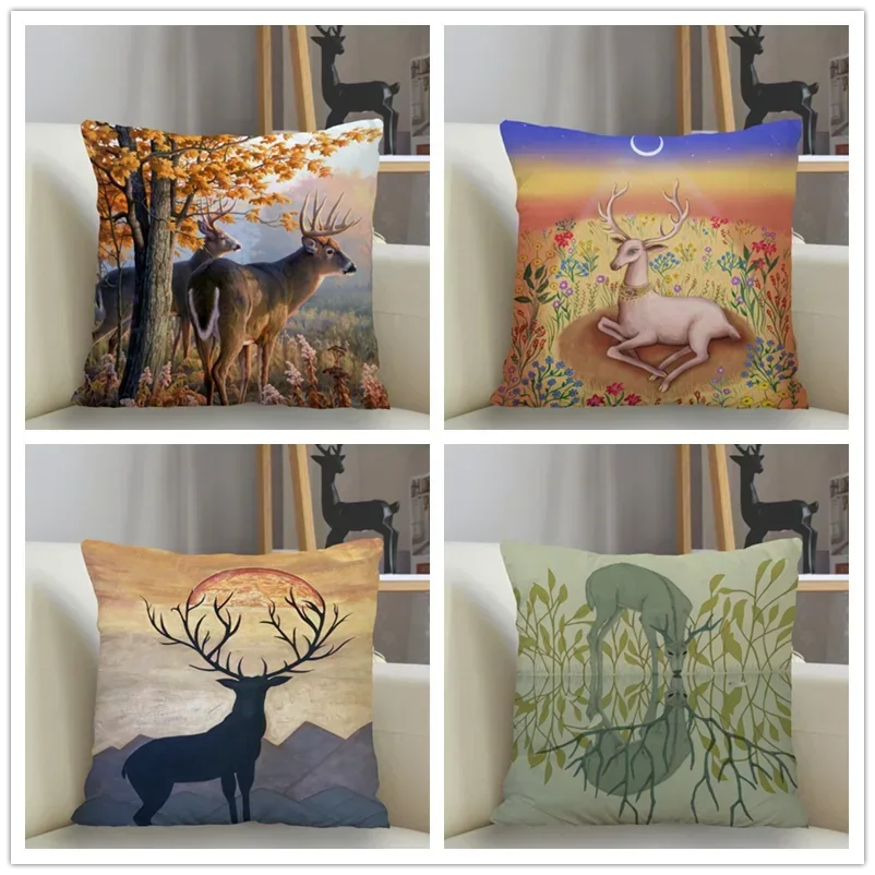 

Fantasy Deer Art Pillowcase Square Pillowcase Living Room Home Bedroom Pillowcase Customizable