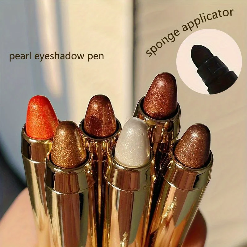 Eyeshadow Pen Glitter Highlighter Pen Eyelid Under Crease Brightening Waterproof Eyeliner Pencil Cosmetics with Sponge Brush