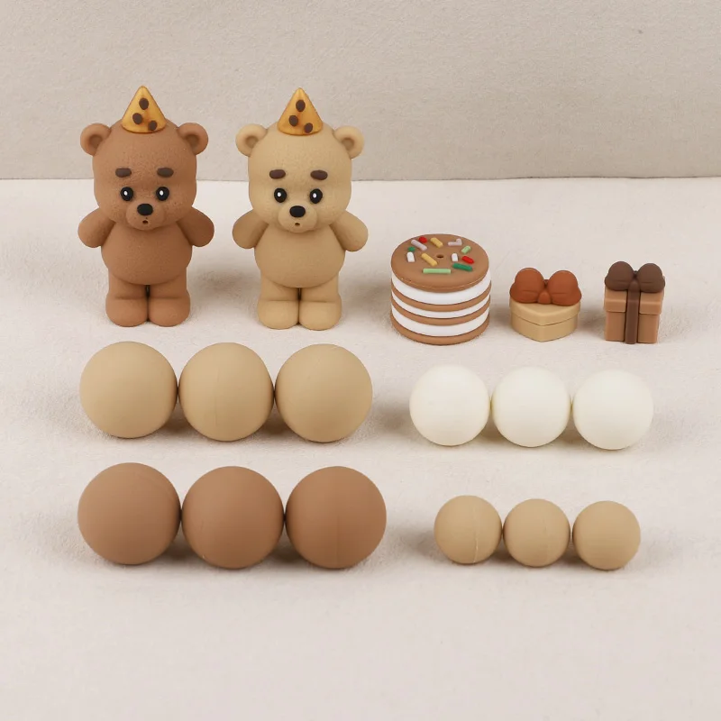 Cartoon Teddy Bear Cake Topper Mixed Balls Gift Boxes Cake DIY Decoration Kids Boy Girl 1st Birthday Party Supplies Baby Shower
