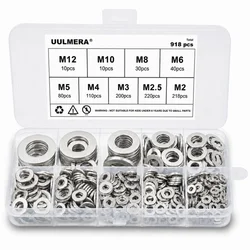 Stainless Steel Flat Washers Assortment Kit - 918 Pieces (918 pcs)