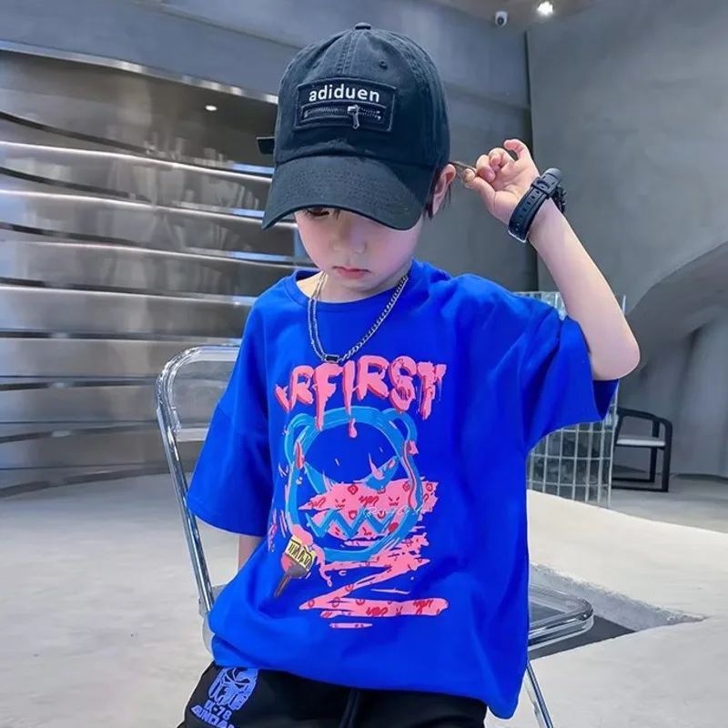

Children's Summer Clothing Boys Short Sleeved T-shirt New Summer Letter Print Children's Half Sleeved Baby Top