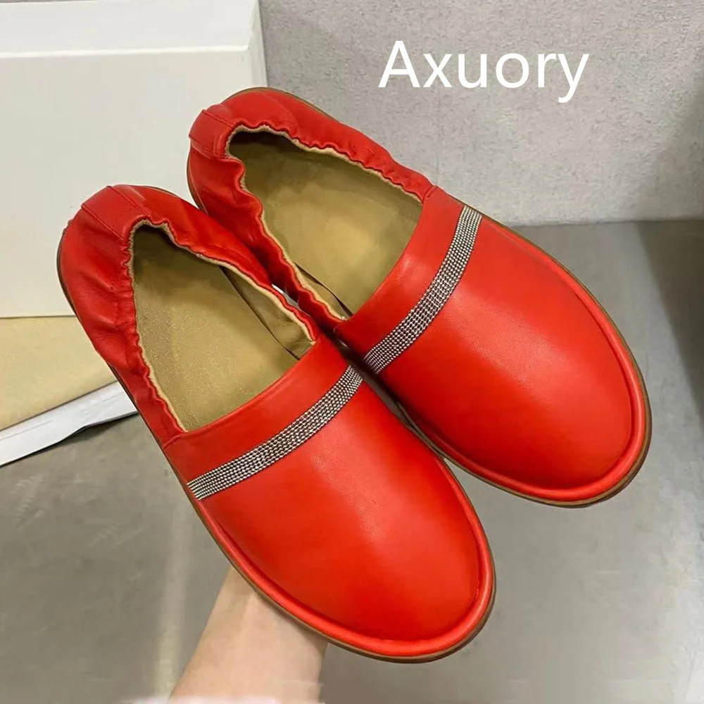 2023 Women's Genuine Leather Flat Shoes Cuff soft sole breathable comfortable Round head Solid Color Luxury Design
