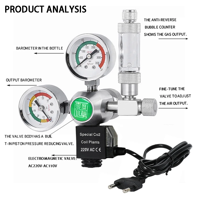 Aquarium DIYCO2 regulator Solenoid Bubble Counter CO2 control system reaction waterproof fish tank CO2 Pressure reducing valve 2