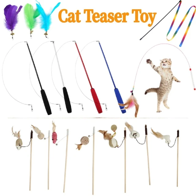 Funny Catcher Teaser Stick Rod Three-section Telescopic Pet Handle Stick  Interactive Multi-function for Indoor Games Or Exercise