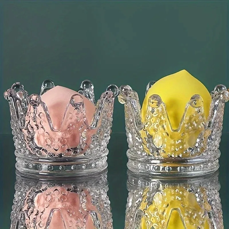 1pc Elegant Crown-Shaped Glass Storage Box Classic Multipurpose Vanity And Countertop Decor Holder Beauty Egg and Ring Storage 5