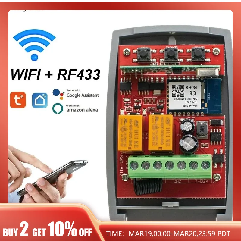 Nuovo Tuya Wifi Garage Apriporta Ricevitore Cancello 2Ch 433Mhz 433.92Mhz Universale Fisso Rolling Code Multi Brand Controller Switch