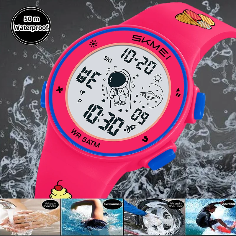 Skmei Kids Digital Watches Fashion TPU Strap Colorful Light LED Waterproof Children Boy Girl Sports Wristwatch with Alarm Clock 4