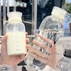 300/500/750ml Large Glass Water Bottle with Straw 2 Lids Clear Kawaii Drinking Bottle Leakproof Iced Coffee Cup for Woman Girl