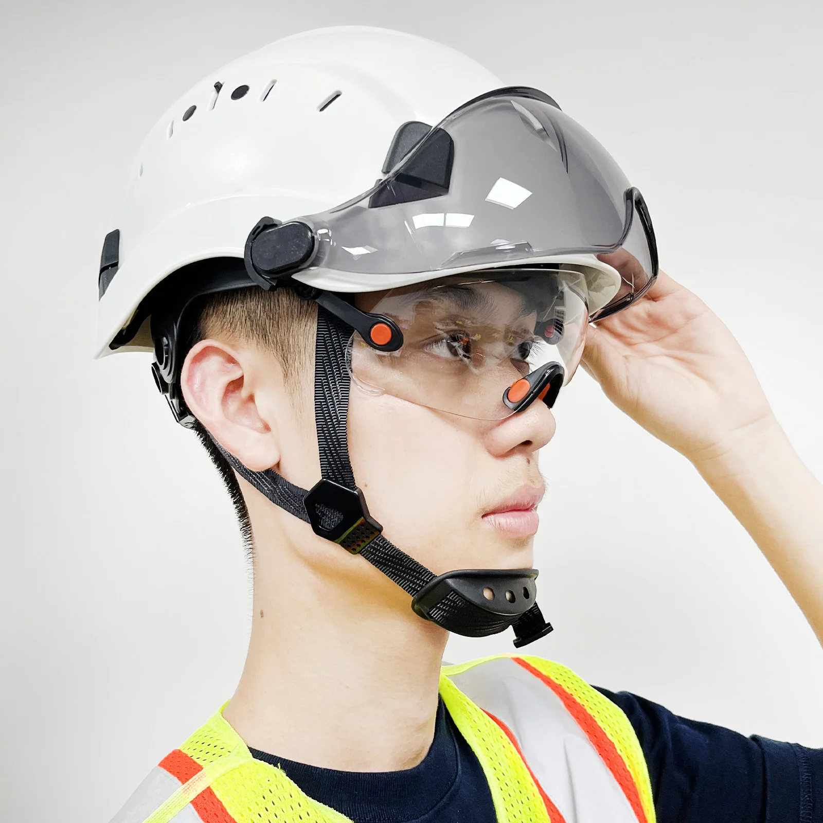CE Construction Safety Helmet With Visor Built In Goggles For Engineer ABS Hard Hat ANSI Industrial Work Cap Head Protection