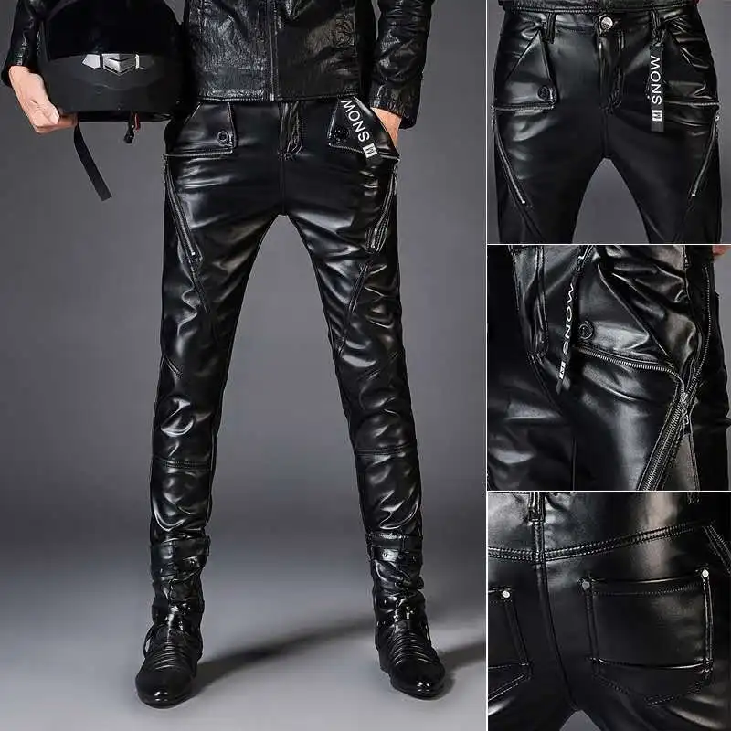 

Motorcycle Riding Leather Pants Fashionable Thickened Warm and Slim Fitting Pants Windproof and Rainproof