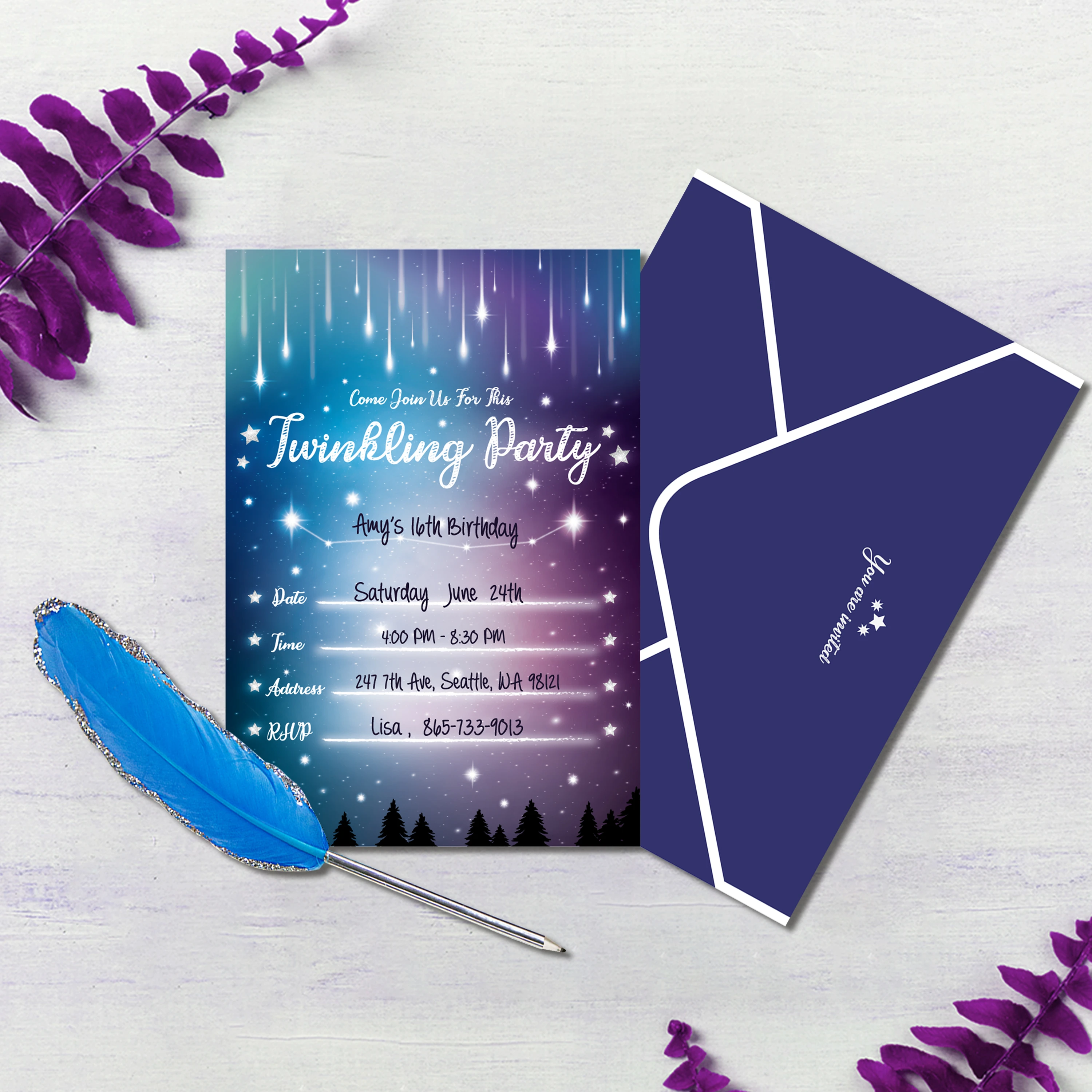 12 Sets Romantic Aurora Shooting Twinkle Little Star Birthday Party  Invitation Card With Starry Night Envelopes Galaxy Stickers - Cards &  Invitations - AliExpress