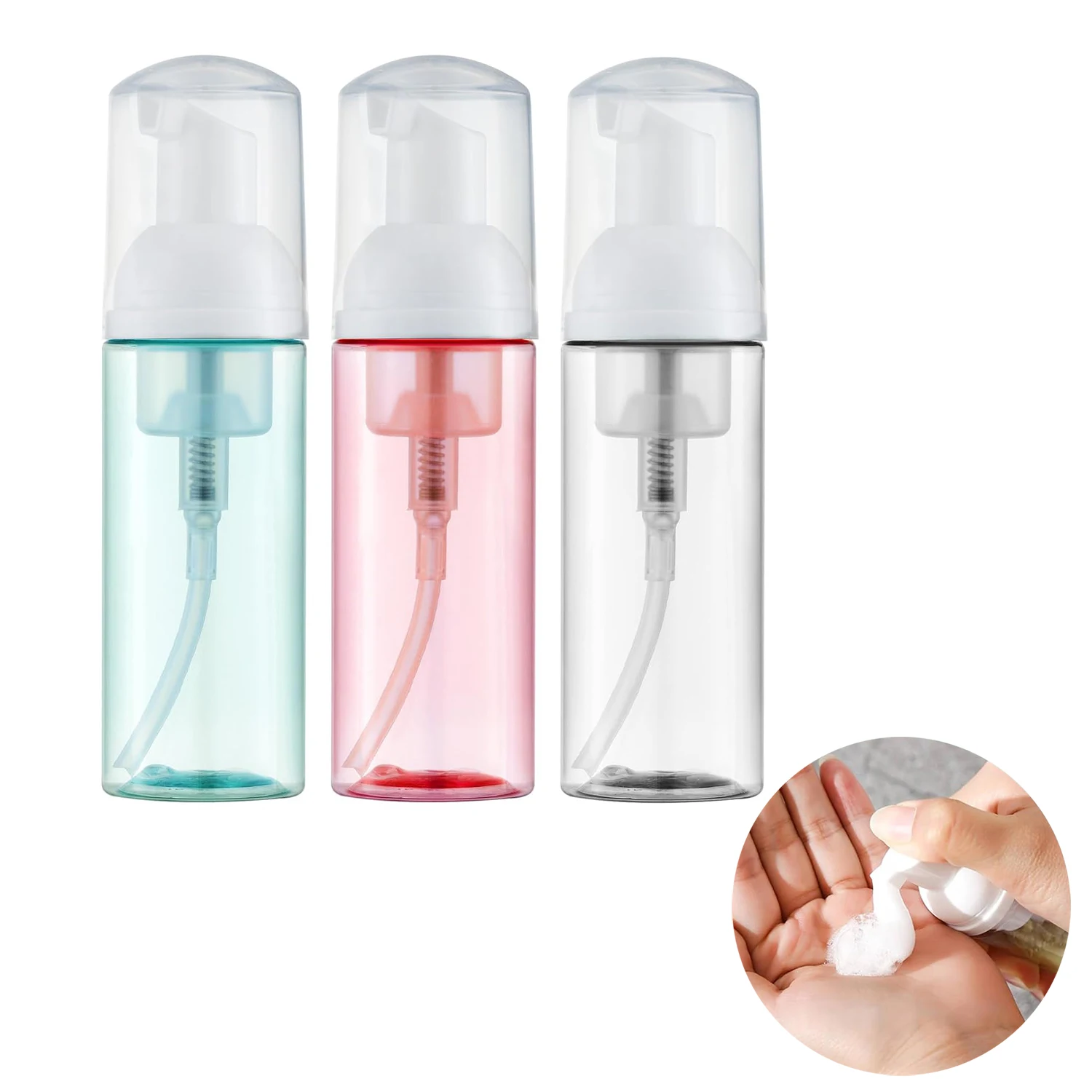2oz Foam Pump Bottle 3PCS Empty Travel Foaming Dispenser for Hand Soap, Lash Cleanser, Shampoo (60ml) Foaming Hand Soap Refills