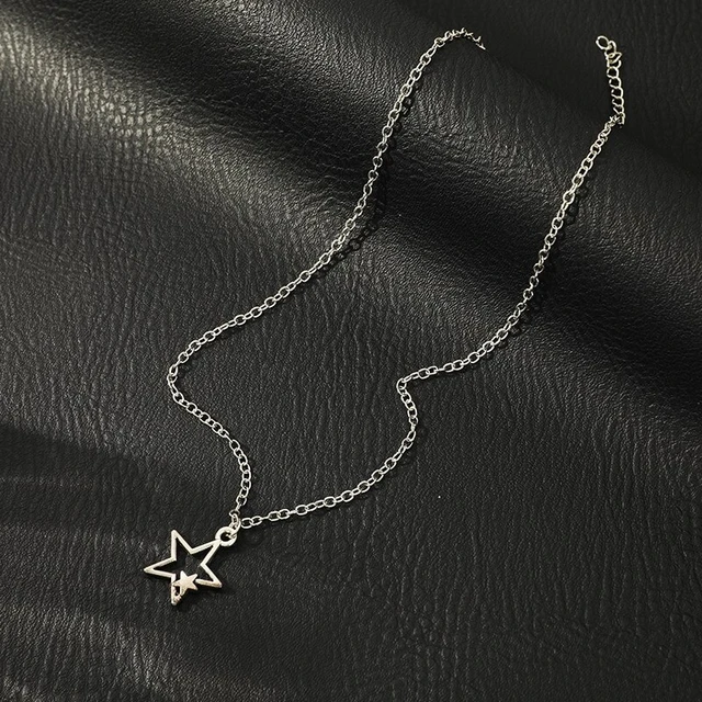 1pcs Vintage Pentagram Necklace Black Rope Necklace Personalized Fashion  Alloy Star Pendant Jewelry Party Gift