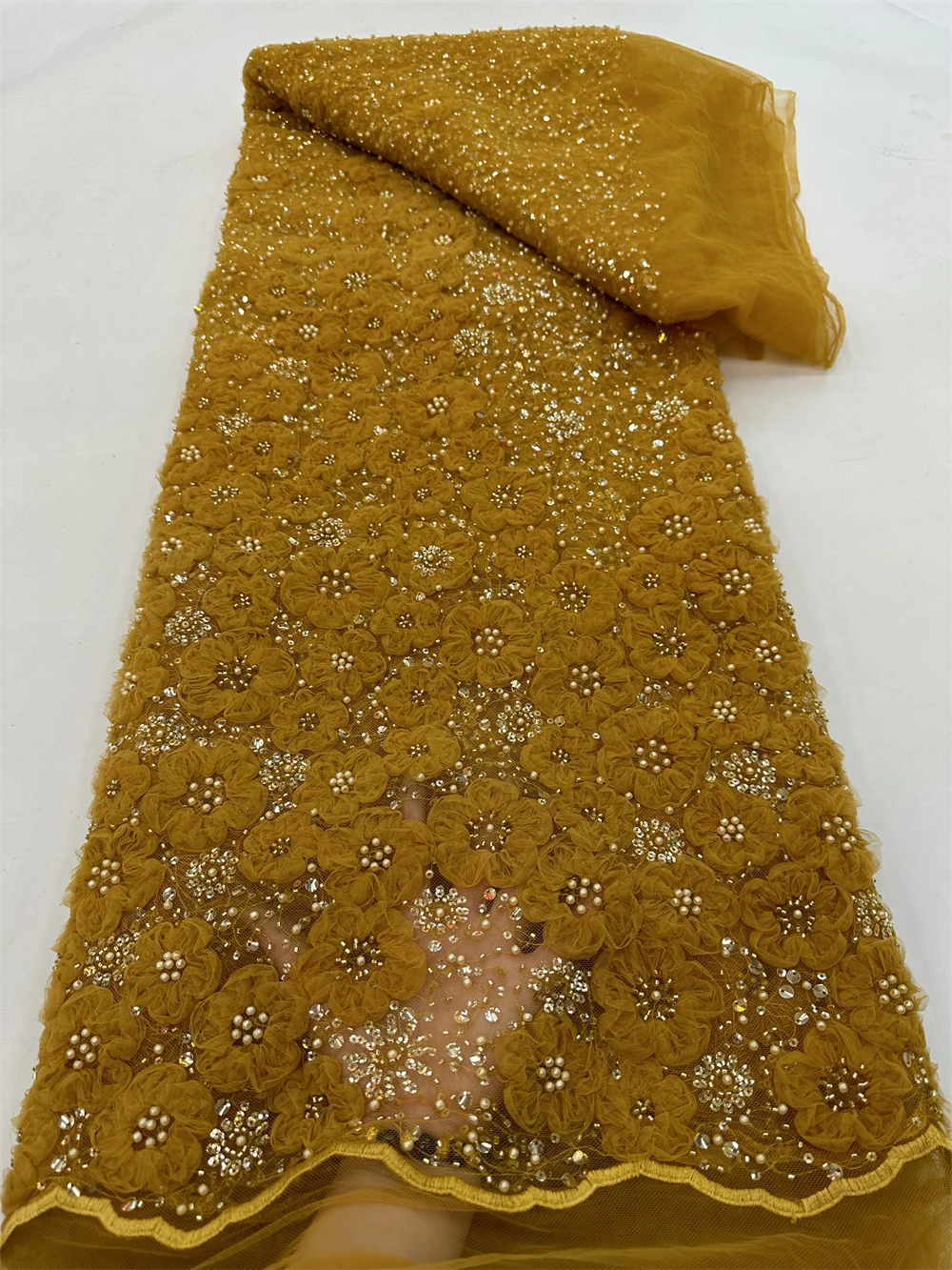 African Velvet Sequins Lace Fabric High Quality Luxury Gold Line Embroidery French Net Lace For Wedding Party Dress QF0565