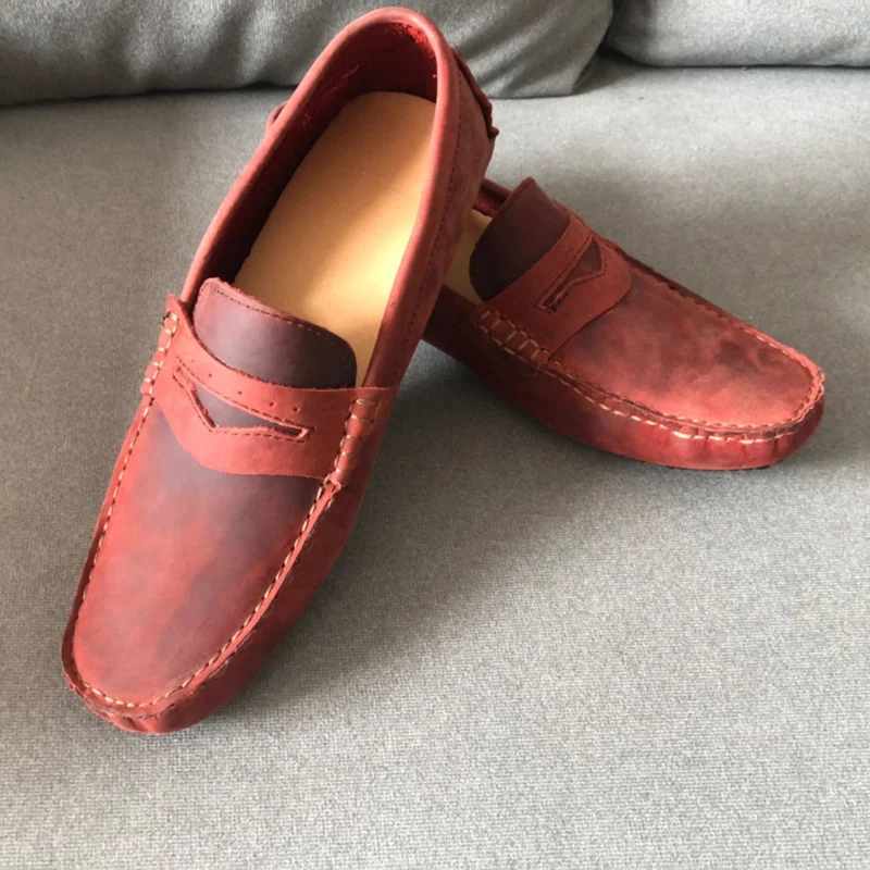 

New Arrival Handmade Men Casual Shoes Brown Slip On Shoes For Mens Brand Fashion Leather Shoes Man Top Quality Flats Shoe Men