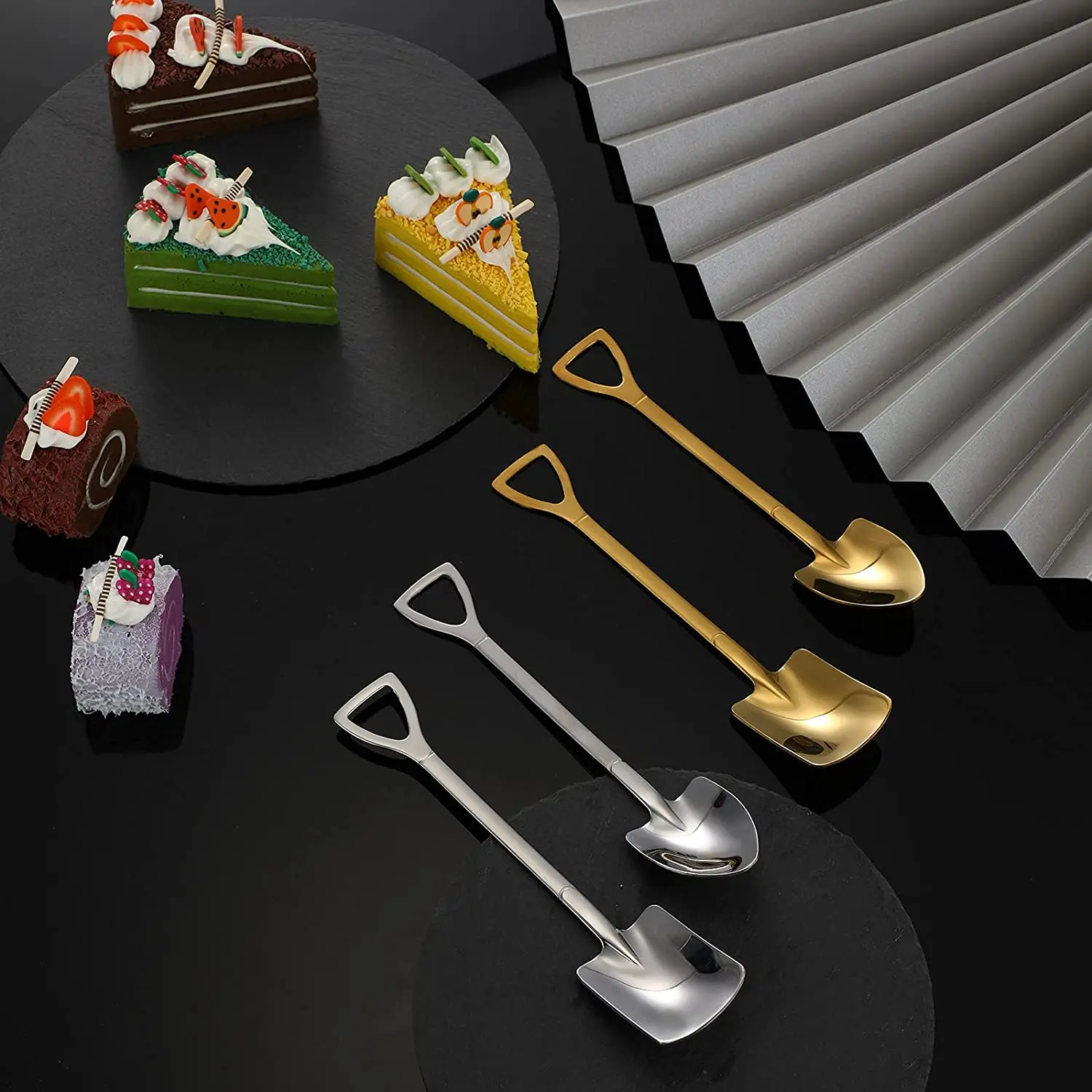 Stainless Steel Iron Shovel Mini Spoon Coffee Ice Cream Spoon Retro Cute Square Head Dessert Kitchen Gadget