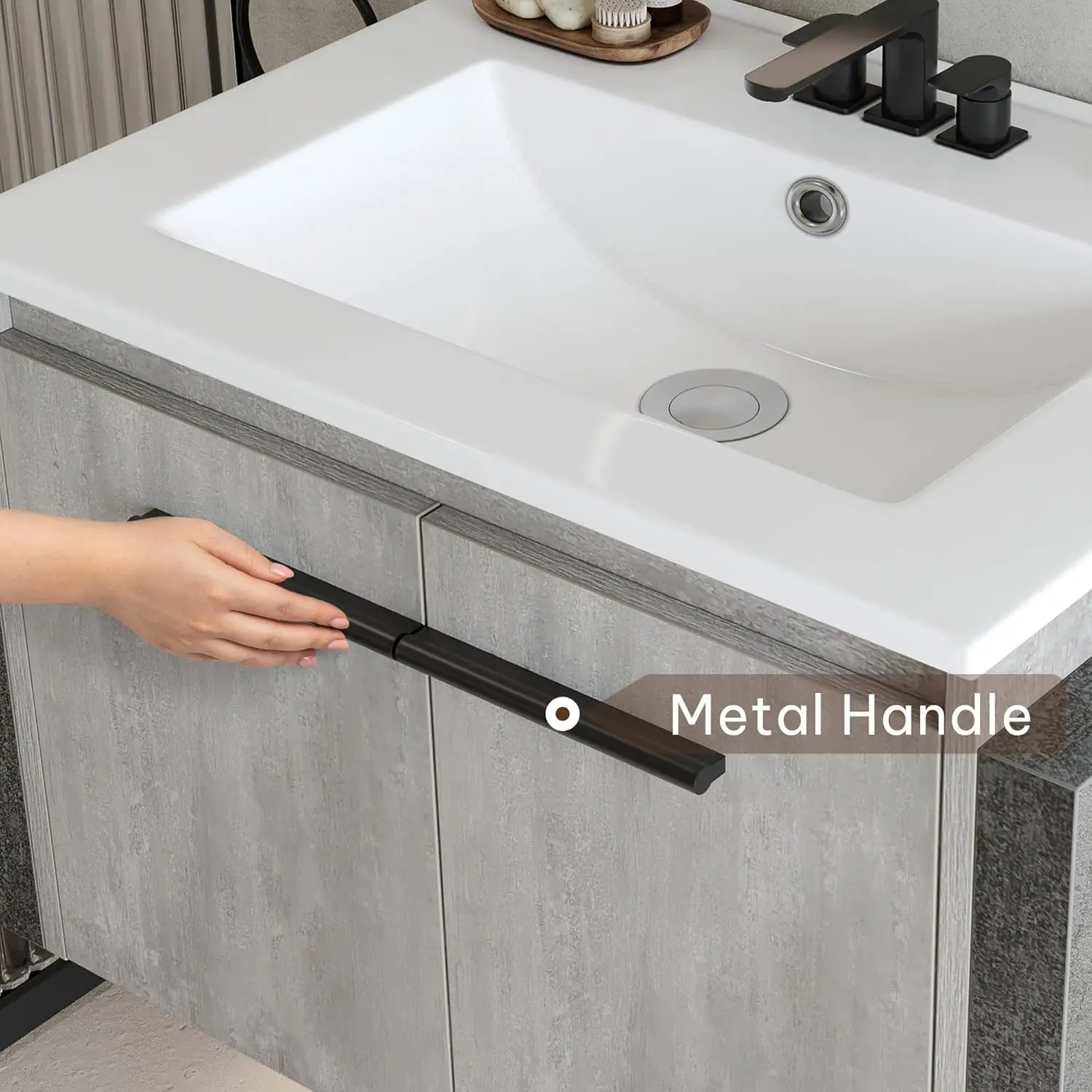 new 24 Inch Floating Vanity Bathroom Sink Combo, Grey Wall Mounted Modern Vanity, Bathroom Cabinet Vanity with Soft-Closing 6