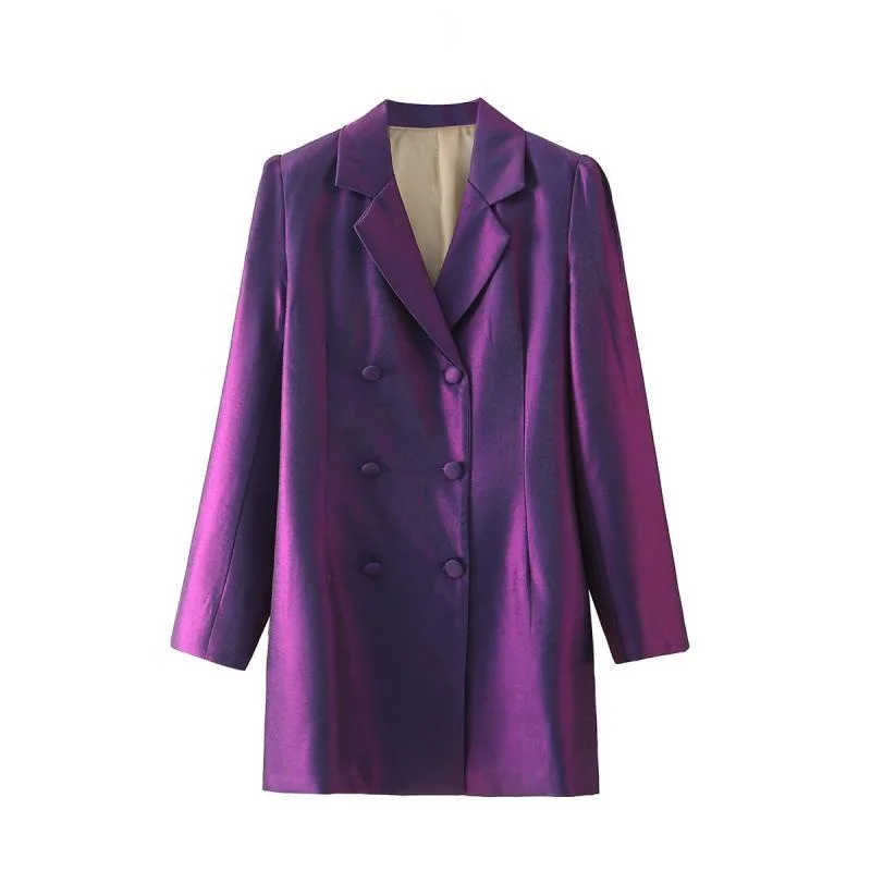 

Spring Autumn New Fashion Women Purple Suit Jacket Double-breasted Long Sleeve Notched Collar Female Blazers Coat Chaqueta Mujer