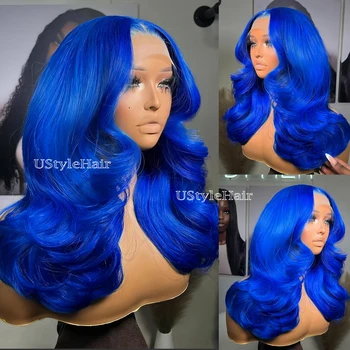 Blue Lace Front Wig 13X4 Glueless Synthetic Hair Body Wave Wig 14-26 Inch Natural Looking Daily Use Cosplay Party Wigs for Women