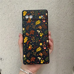 Vintage Leaves Flower Design Soft TPU Matte Black Phone Case Cover for Pixel 8A (Black-1)