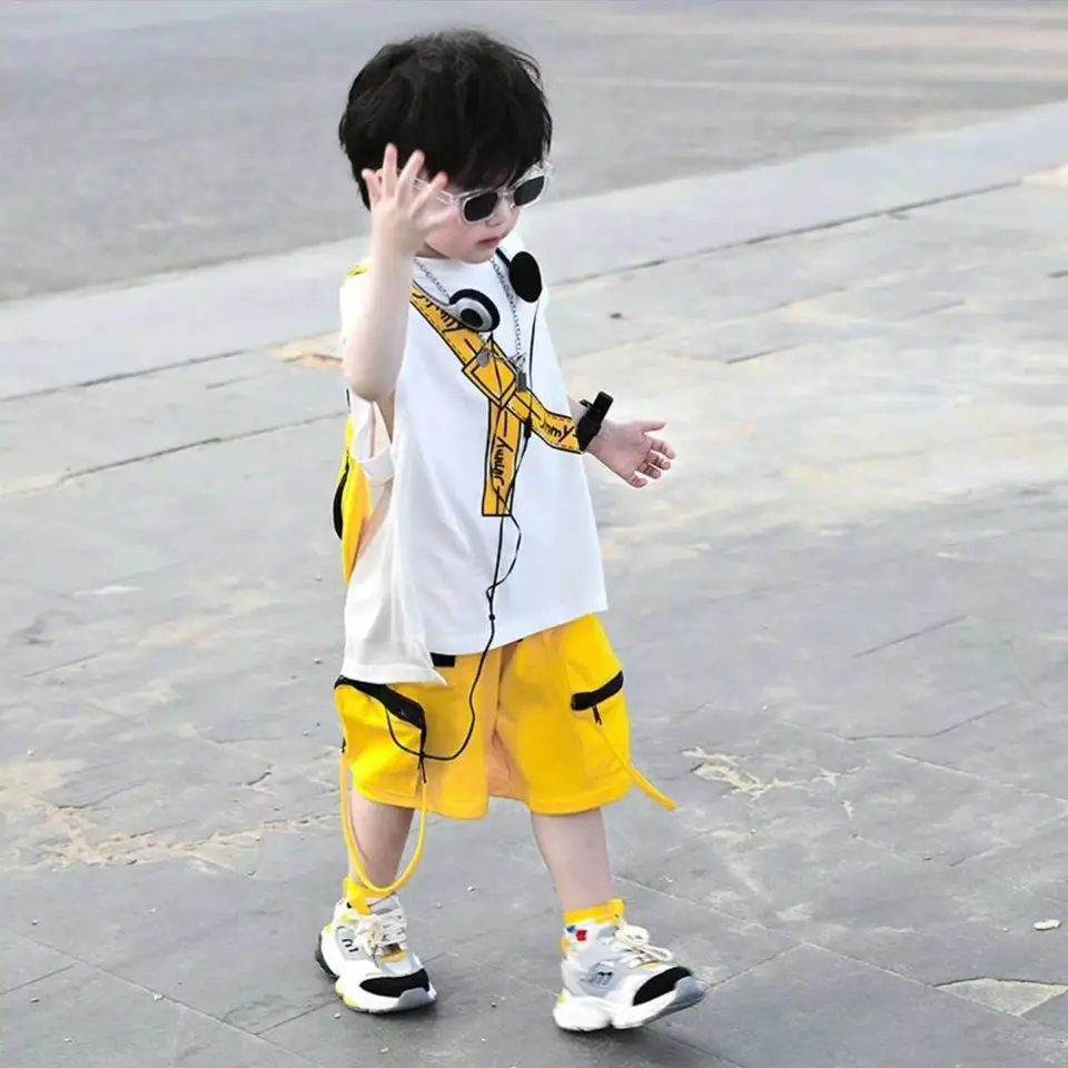 Conjunto coreano para niños 2025, conjunto deportivo de verano para niños,  ropa de exterior para niños, camiseta sin mangas de algodón puro,  pantalones cortos, conjunto de dos piezas - AliExpress, image size:960x960