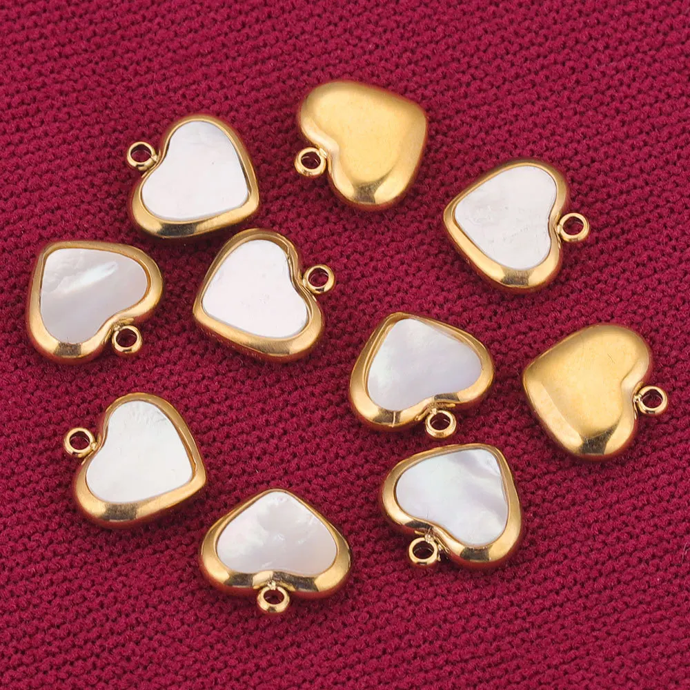 11mm Natural Shell Heart Small Pendant Stainless Steel Necklace Earrings Connection Pendant DIY Jewelry Handmade Accessories 1