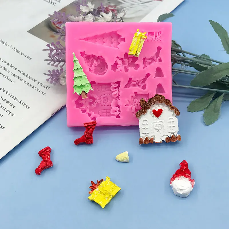 

Christmas Series Christmas Tree House Socks Silicone Mold Sugarcane Cake Chocolate Baked Pastry Decorative Mold