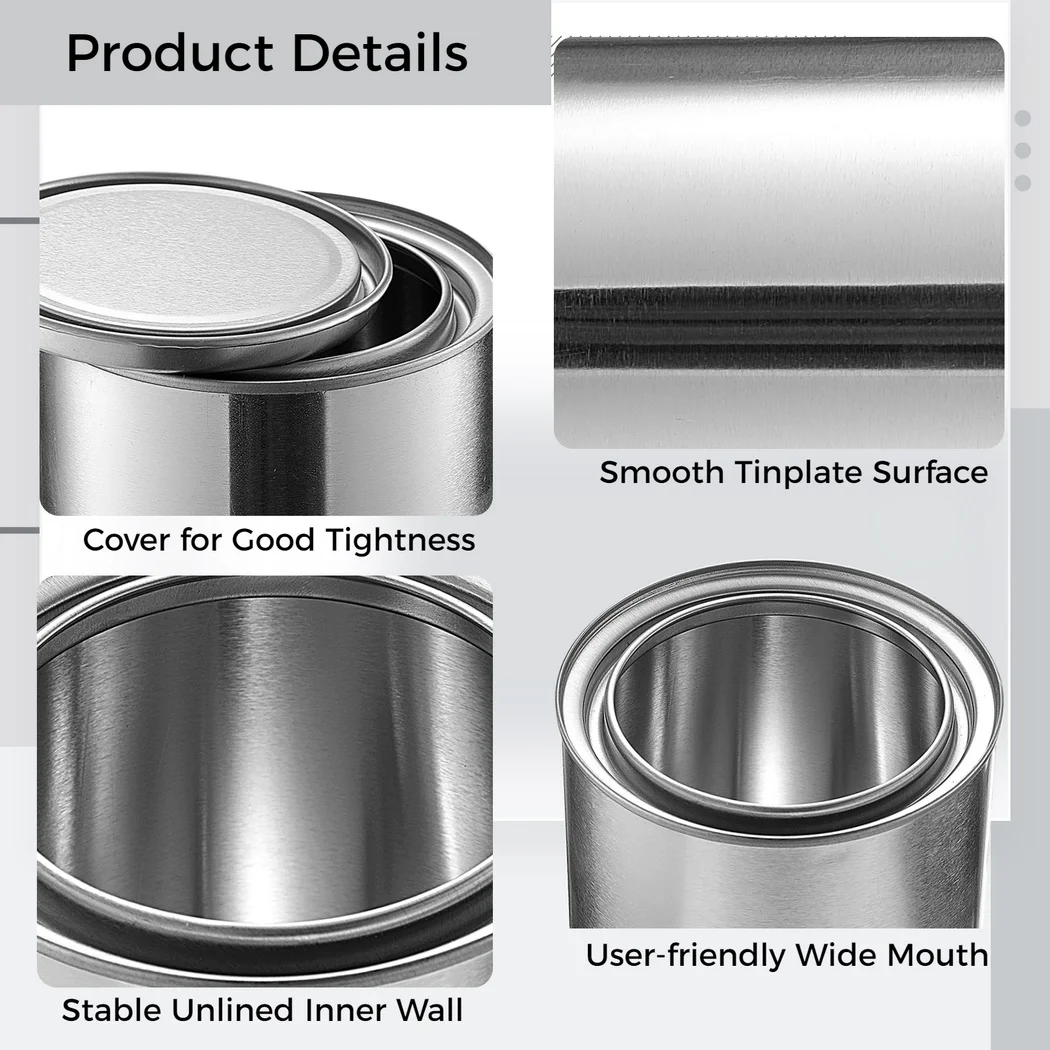 Metal Paint Cans 6Pcs Empty Unlined With Lids 1/2 Pint Metal Pails For Crafts DIY Projects Storage Containers