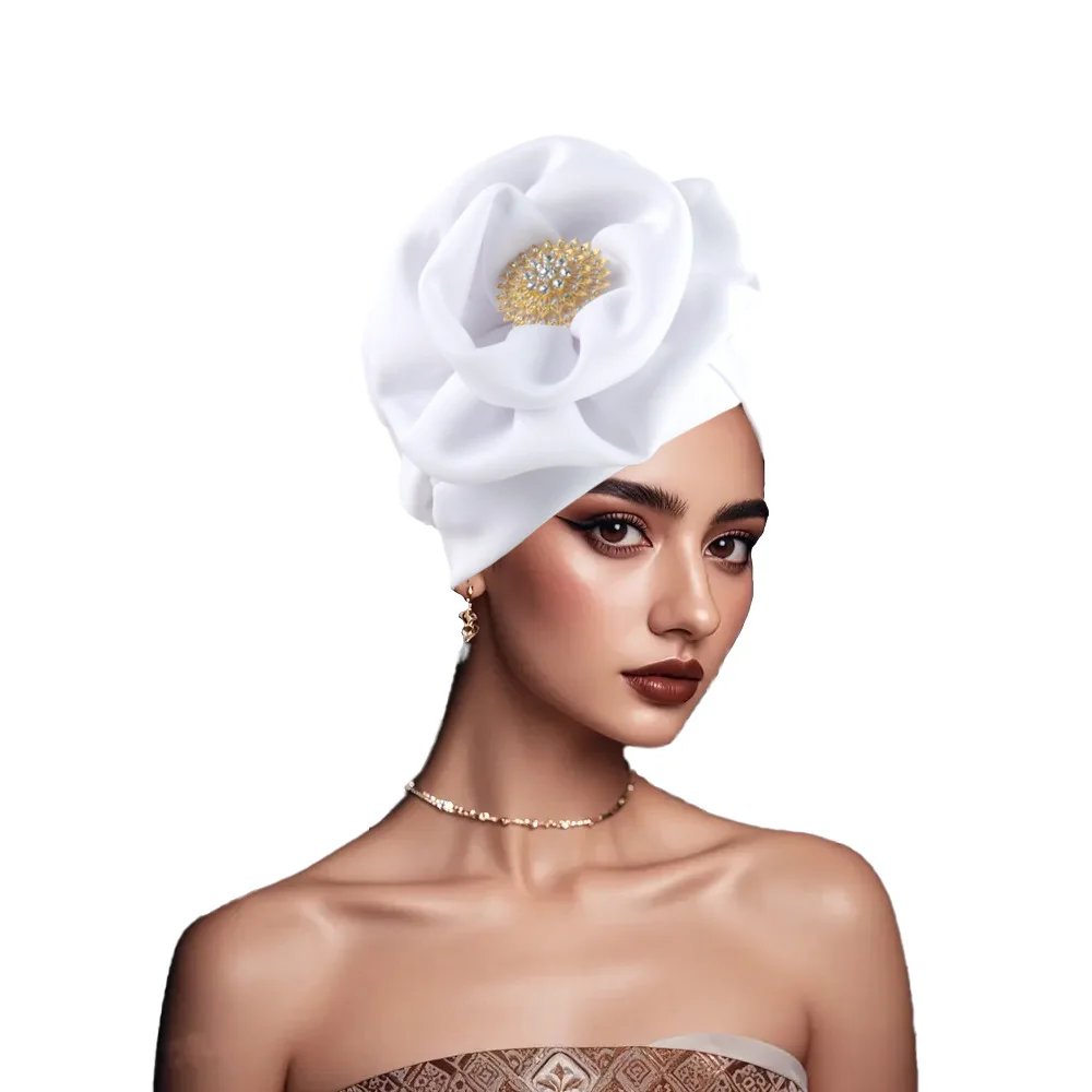 Übertriebene große Blume afrikanische Frauen Turban Kappe nigerianische Hochzeit Auto Gele Headtie weibliche Kopf Wraps Turbante Hut – Detail 4
