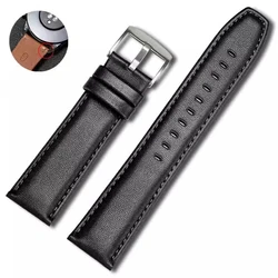 Premium Genuine Leather Watchband with Steel Pin Buckle - High-Quality Wrist Belt Bracelet for 22mm (Black)