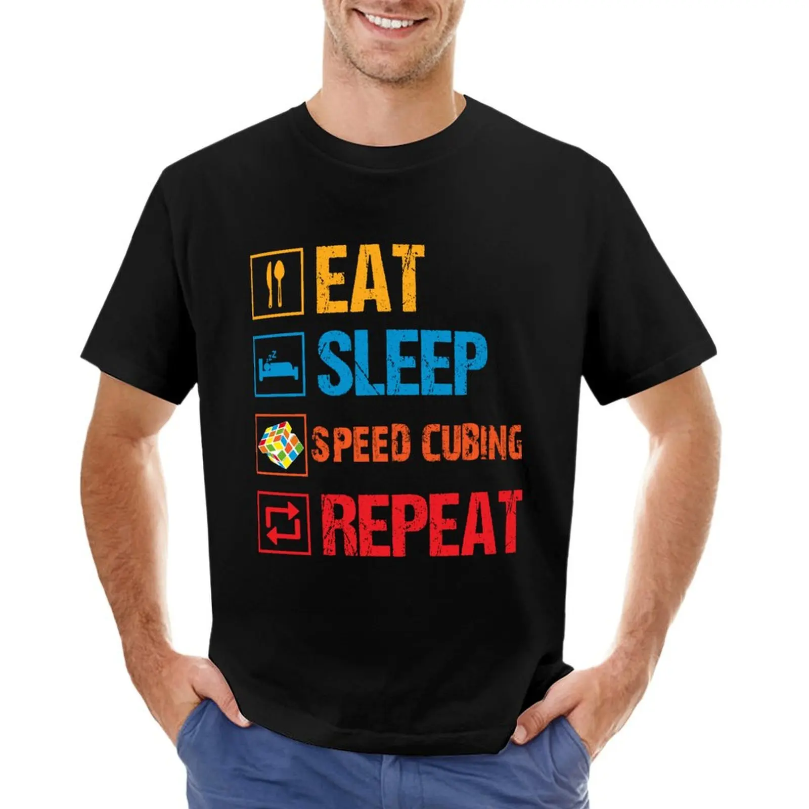 

Eat Sleep Speed Cubing Repeat T-shirt Short sleeve tee summer top customizeds men graphic t shirts