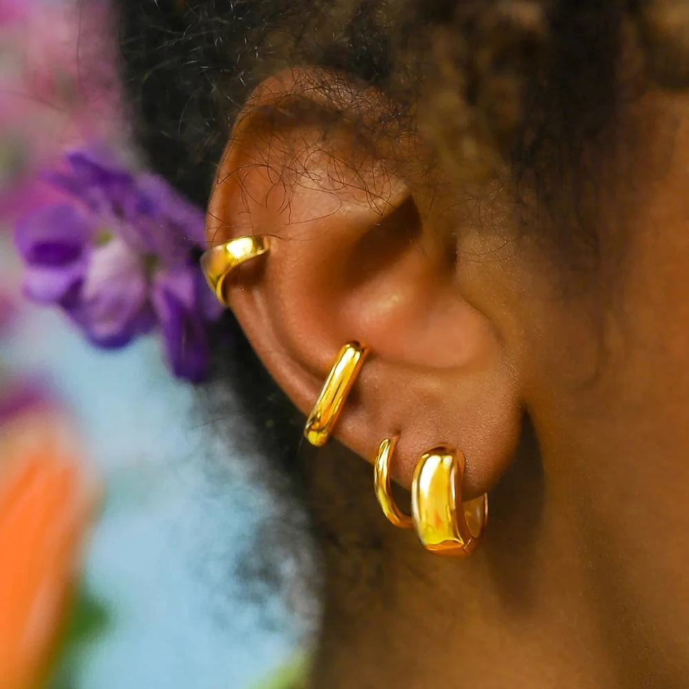 Simple Geometry C Shape Gold Plated Clip Earrings Stainless Steel Hypoallergenic Girl No Piercing for Cartilage Ear Cuff Earclip