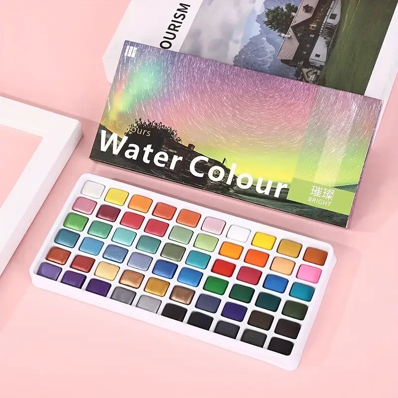 60-Color Washable Gel Formula Pearlescent Watercolor Paint Set-Solid Pigments, Student Art Supplies, Frame Container