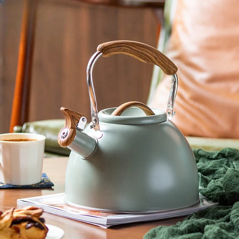 Whistling Kettle Light Green Spray Paint Sound Kettle Stainless Steel 3L Camping Teapot Teapots to Boil Water Whistle Gas Stove